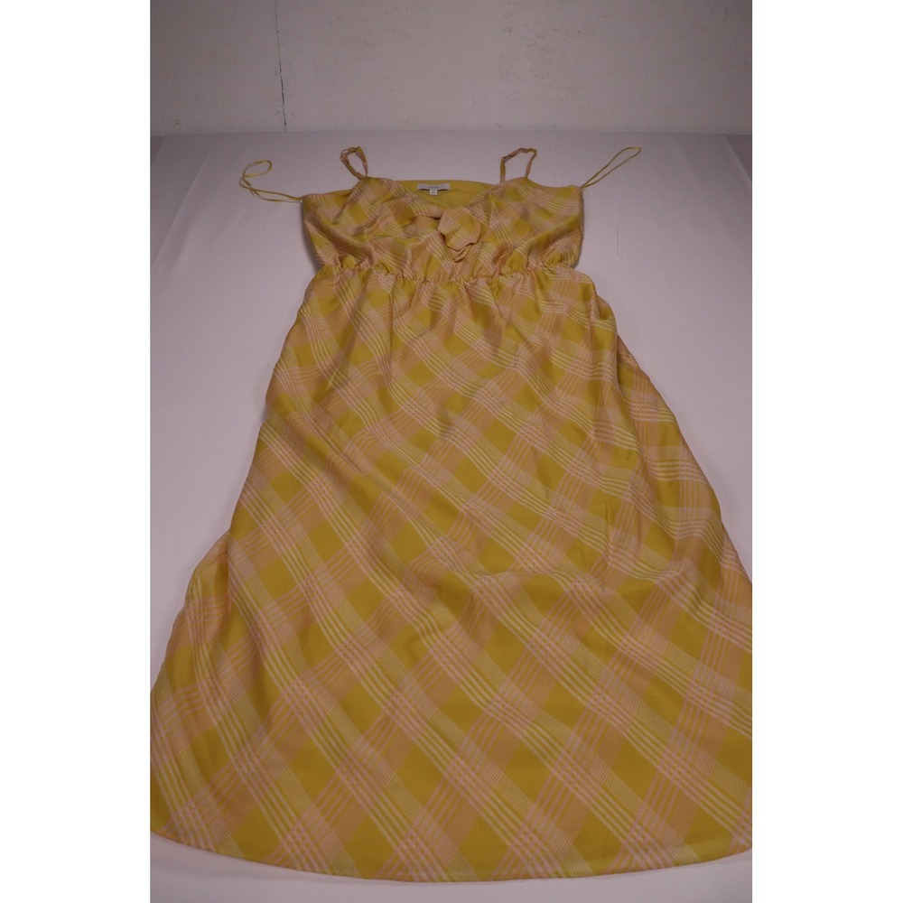 Joie Womens Yellow Pink Plaid Tie Front Midi Dress Adjustable Straps Size M